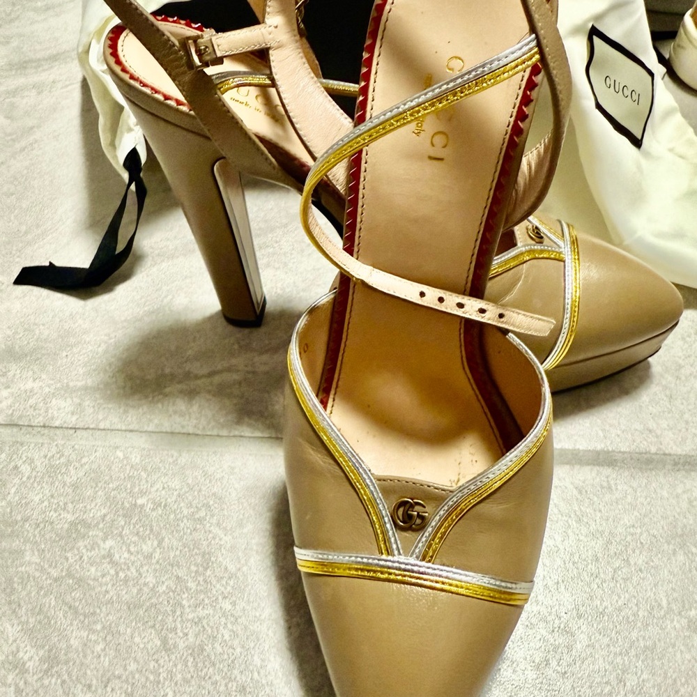 Gucci Beige and Yellow Strappy Heels - Picture 2 of 3